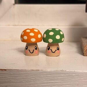 Handmade Wooden Mushroom Toy Set - Orange and Green